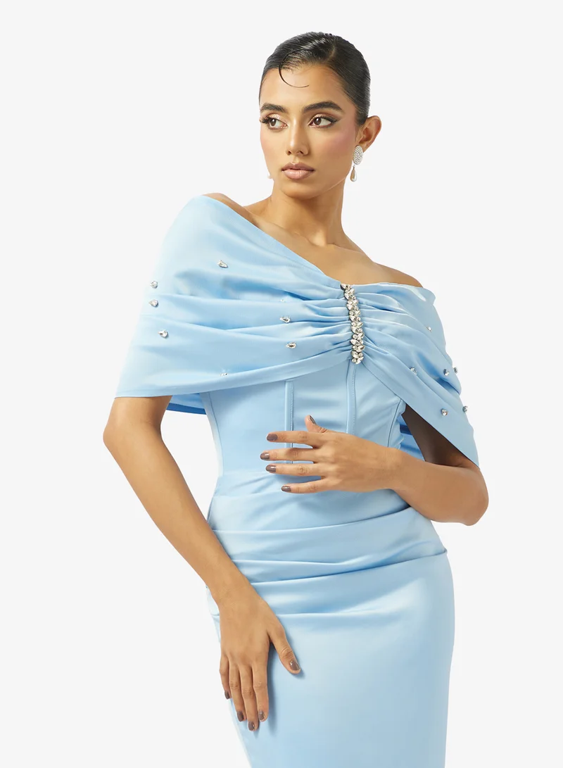 Akadia Fashion  EMBELLISHED SHOULDER SATIN DRESS ED for Women | Best Price UAE